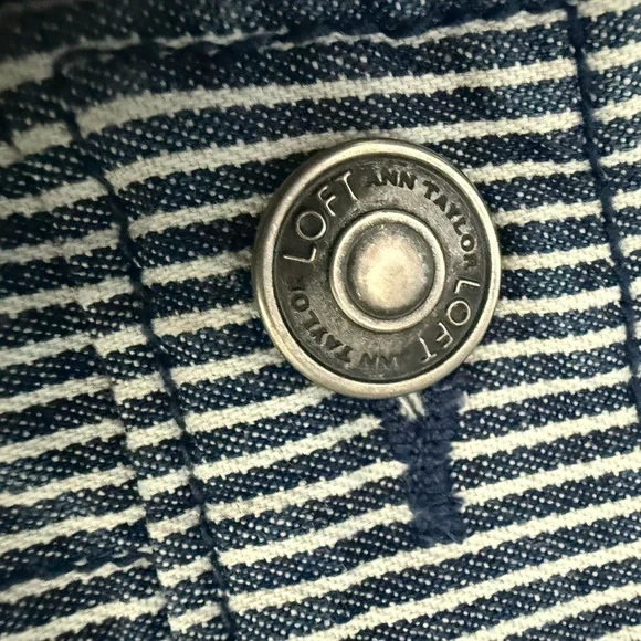 LOFT Vertical-Striped Blue Skinny Jeans - Picture 5 of 8